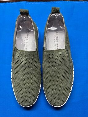 bernie mev. Olive Perforated Slip-On Loafers for women